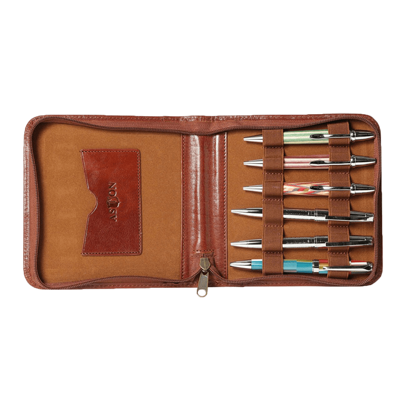 Aston Cognac Six Pen Zippered Case